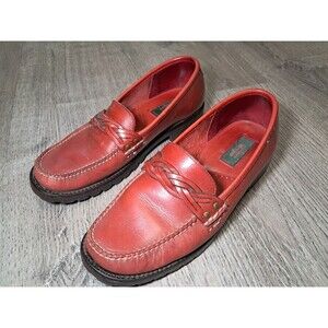 GH Bass Weejun Shoes Red Leather Calliope Slip On Basketweave Loafers Women 8M